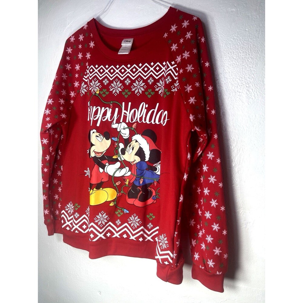 Disney Mickey Minnie Mouse Happy Holidays Christmas Ugly Sweater Fleece XXL